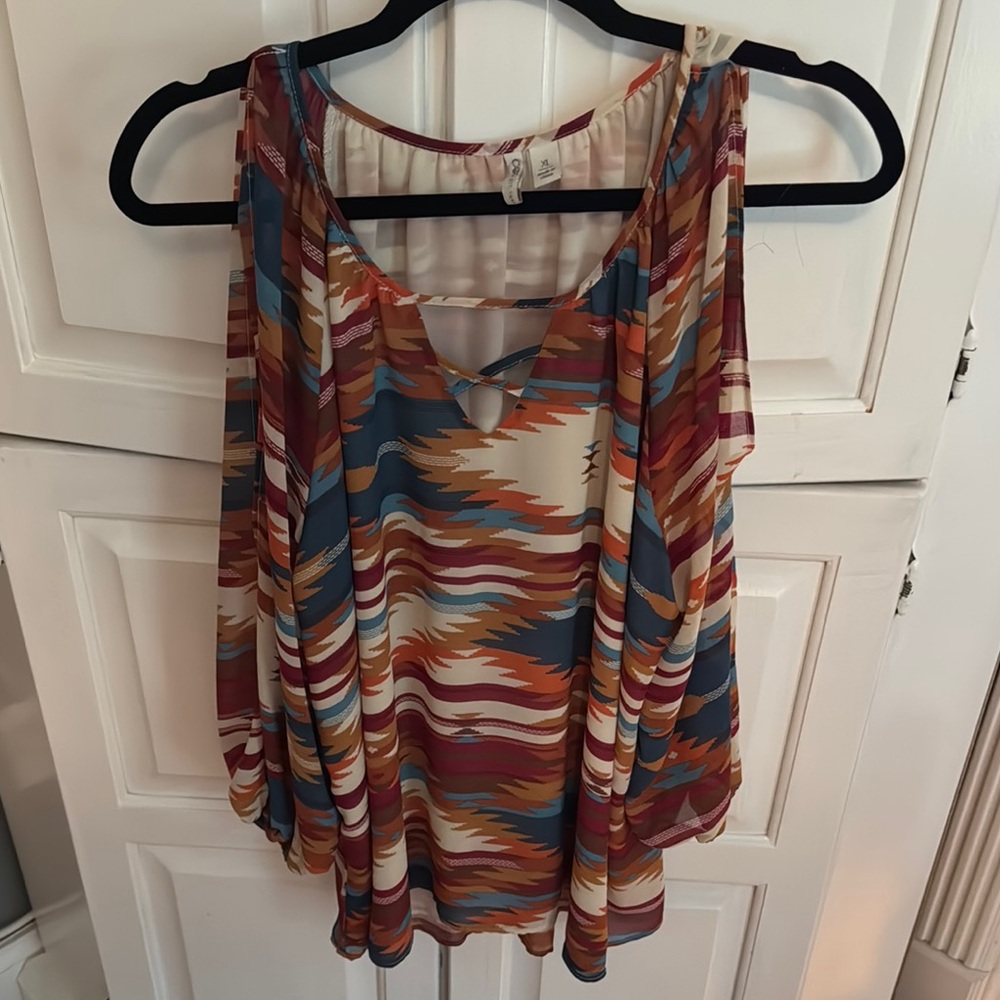 Cato Orange and Blue Asymmetrical Sleeveless Blouse